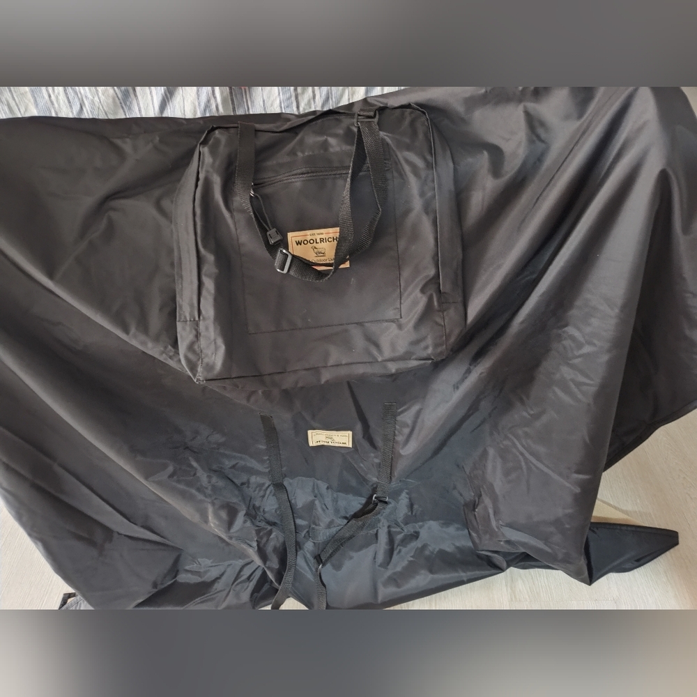 Vintage Woolrich Picnic Car Blanket With Handles Fleece Nylon Black &Tan EUC